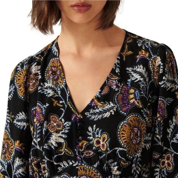 ba&sh Volver Dress Black Multi Floral Boho S NWT - Picture 3 of 14